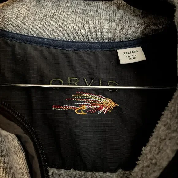 Orvis Vest Men's XXL Full Zip Heathered Gray Knit Outdoor Hiking Sweater Fleece - Picture 9 of 10